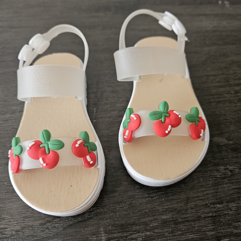 Bebe White and Red Sandals with Strawberry Accents